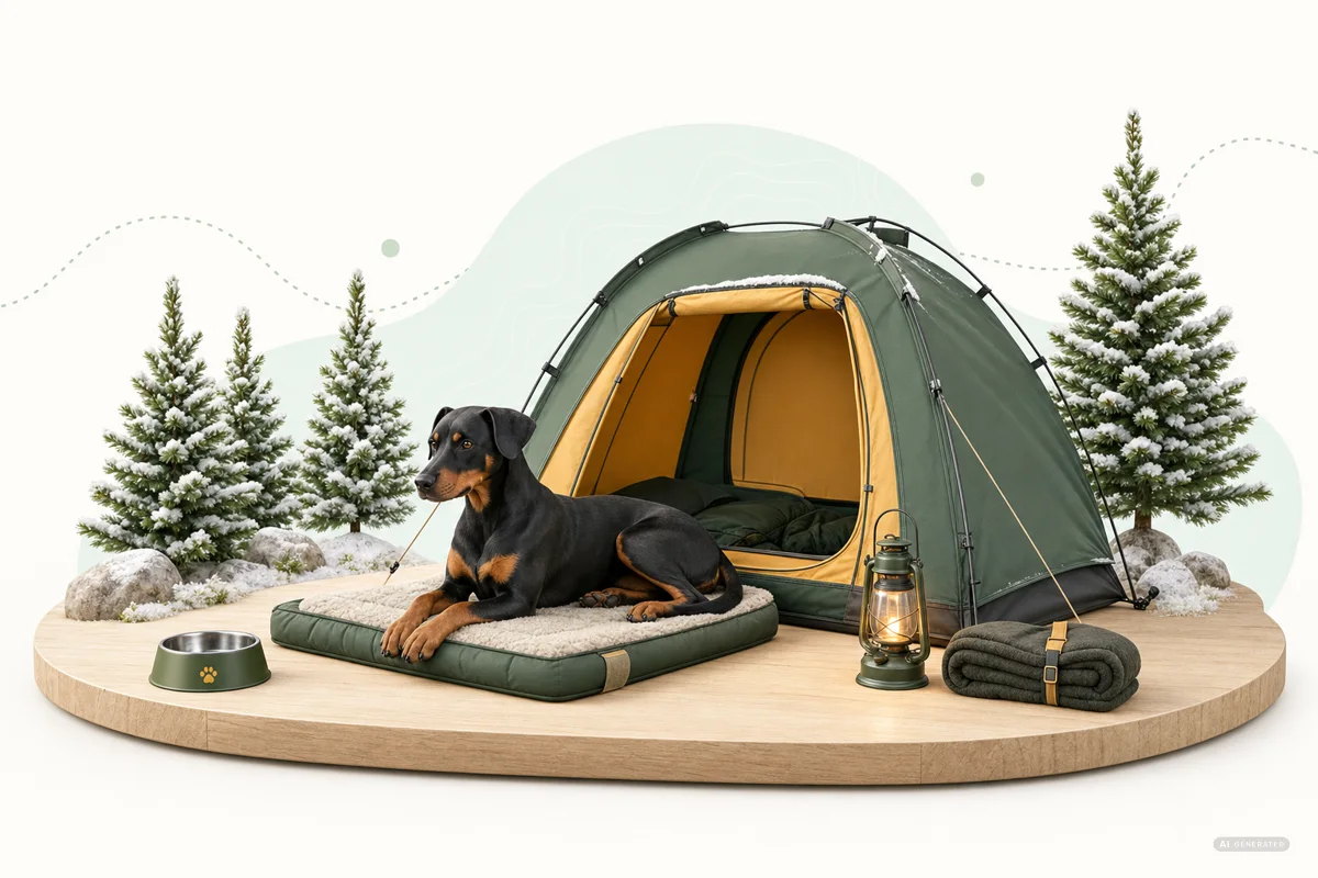 Wintercamping mit Hund im PFAHL 3D-Diorama Wintercamping mit Deutschem Pinscher Emmi im PFAHL 3D-Diorama