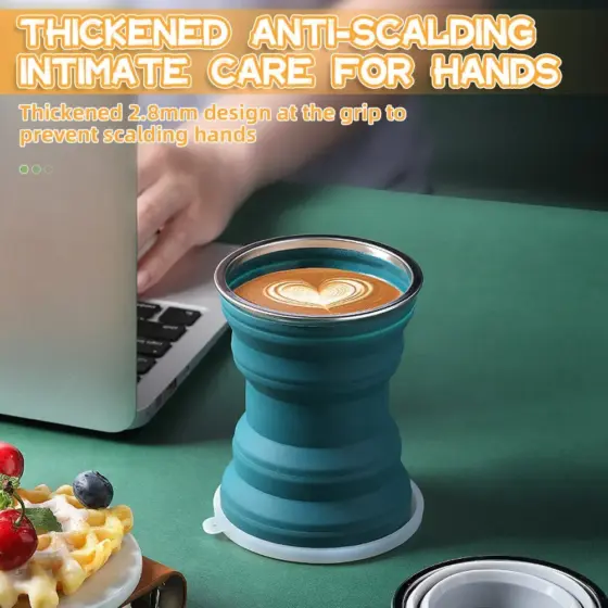 faltbarer silikonbecher mit Lanyard, Deckel und hitzebeständigem Design