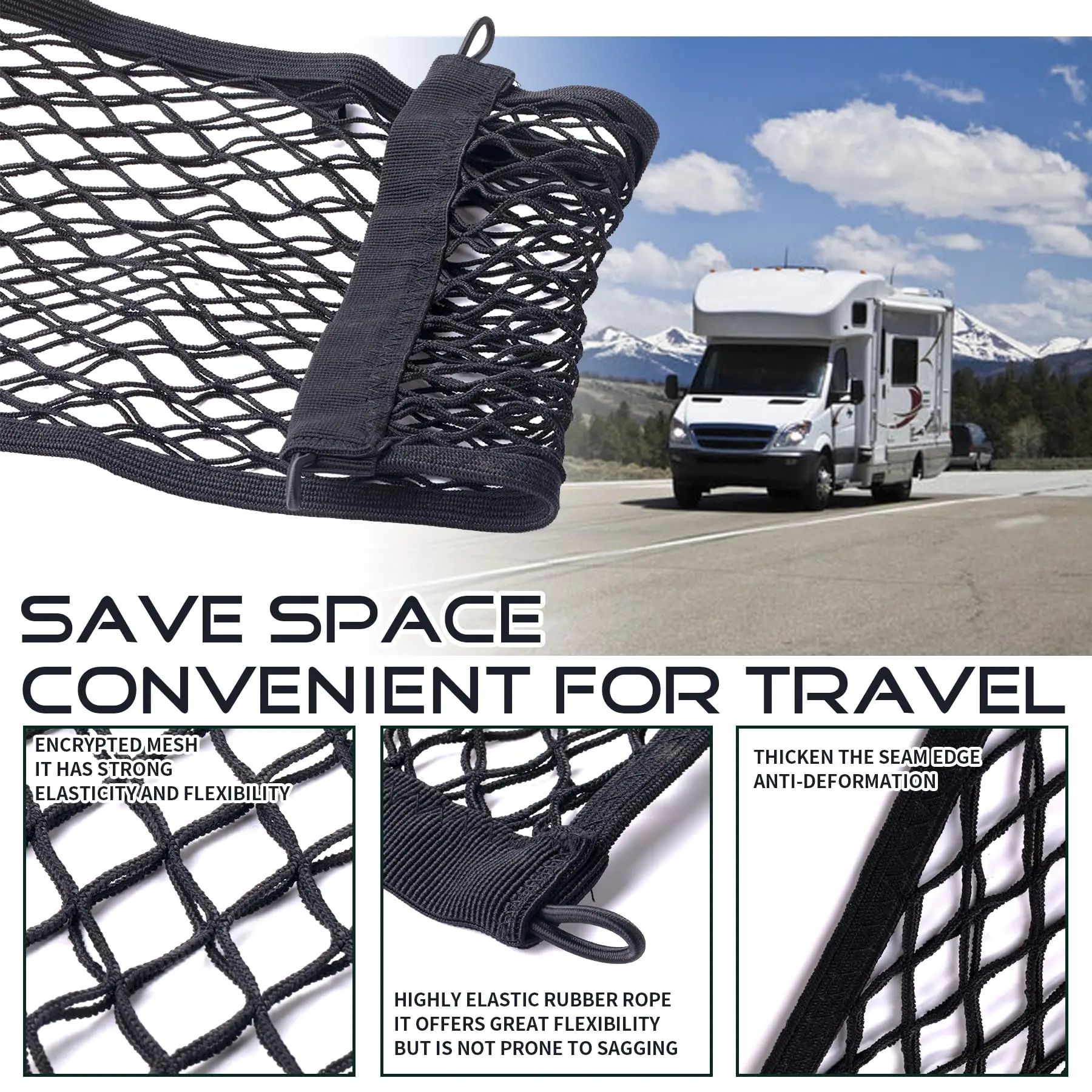 Dachnetz Camper mit Doppel-Mesh-Tasche für die Sitzrückseite – Ansicht 3 Dachnetz Camper mit Doppel-Mesh-Tasche für die Sitzrückseite – Ansicht 3