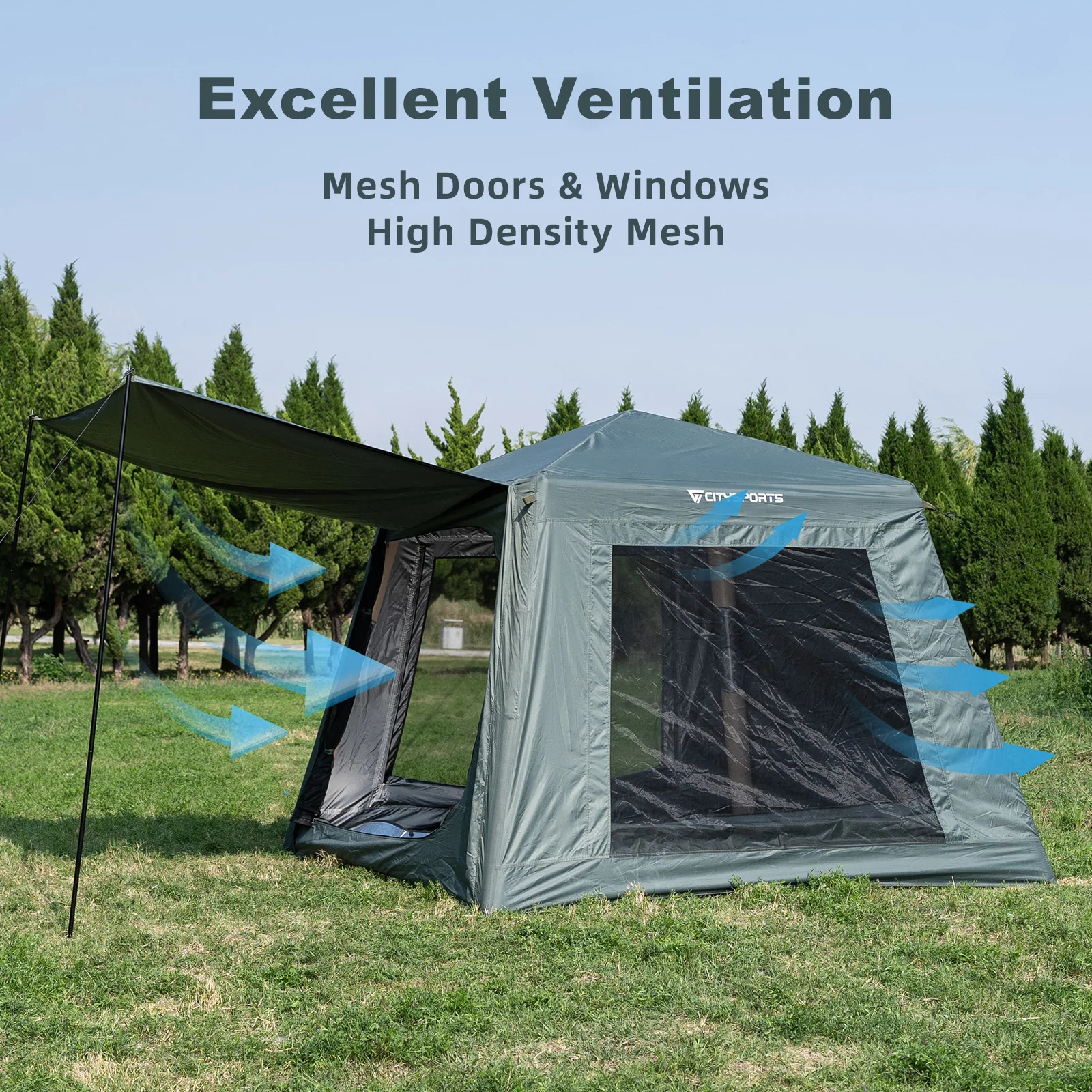 Aufblasbares Zelt für 5–8 Personen mit UV- und Windschutz – Ansicht 2 Aufblasbares Zelt für 5–8 Personen mit UV- und Windschutz – Ansicht 2