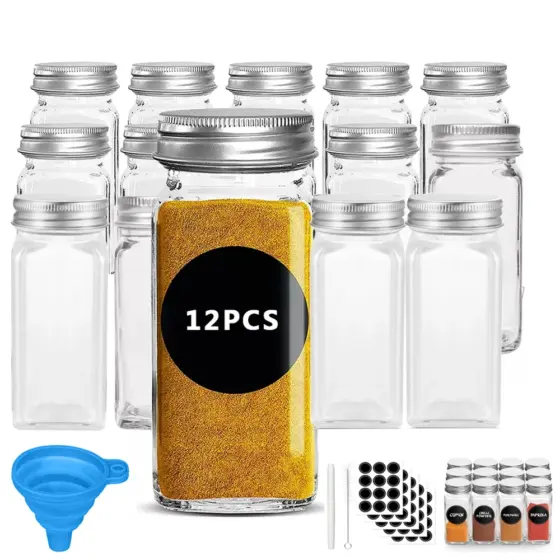 Gewürzgläser Set aus Glas – 12 Stück, 120 ml, transparent Gewürzgläser Set aus Glas – 12 Stück, 120 ml, transparent