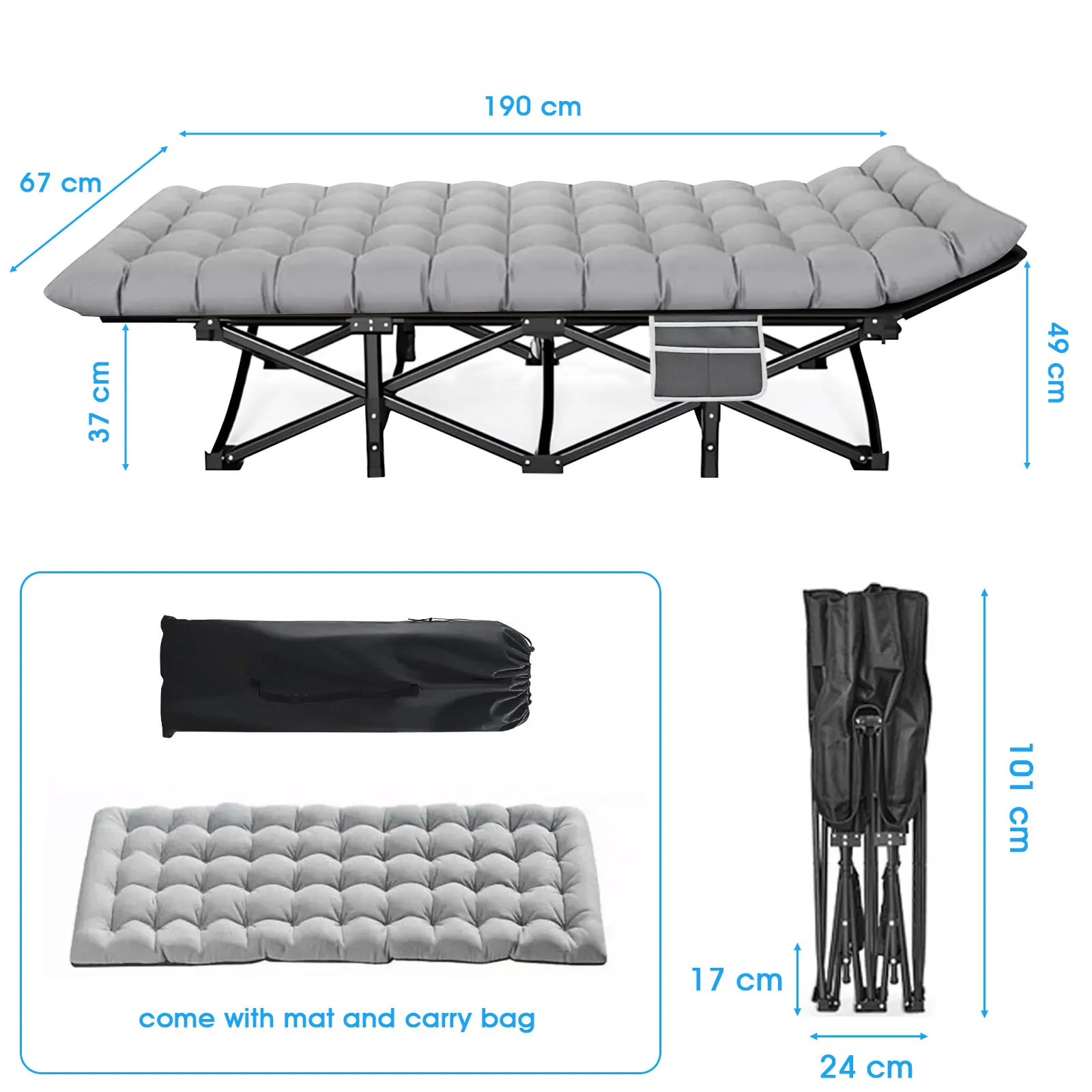 Feldbett mit Matratze für Erwachsene, klappbar, 200 kg Tragkraft – Ansicht 5 Feldbett mit Matratze für Erwachsene, klappbar, 200 kg Tragkraft – Ansicht 5