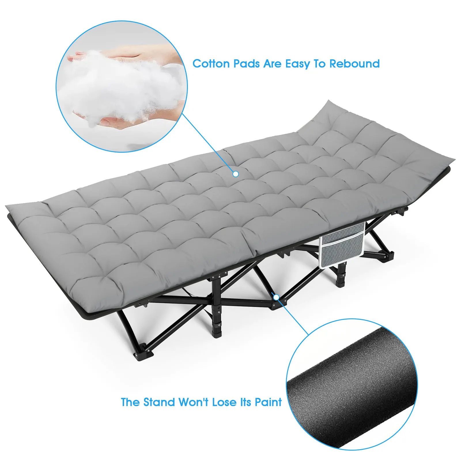 Feldbett mit Matratze für Erwachsene, klappbar, 200 kg Tragkraft – Ansicht 2 Feldbett mit Matratze für Erwachsene, klappbar, 200 kg Tragkraft – Ansicht 2