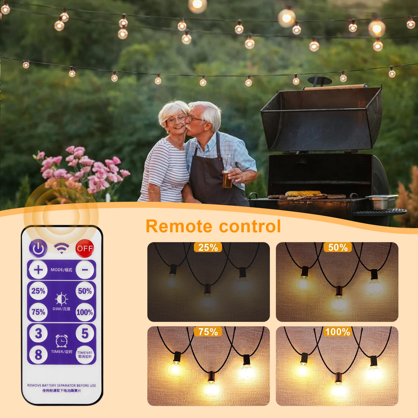 Solar-LED-Lichterkette für den Außenbereich mit Fernbedienung und G40-Laternen – Ansicht 5 Solar-LED-Lichterkette für den Außenbereich mit Fernbedienung und G40-Laternen – Ansicht 5