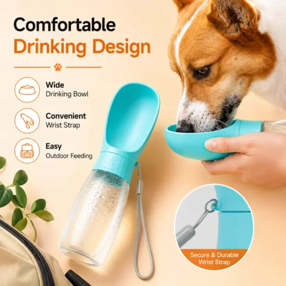 Trinkflasche Hund mit integriertem Trinknapf, 300 ml oder 500 ml