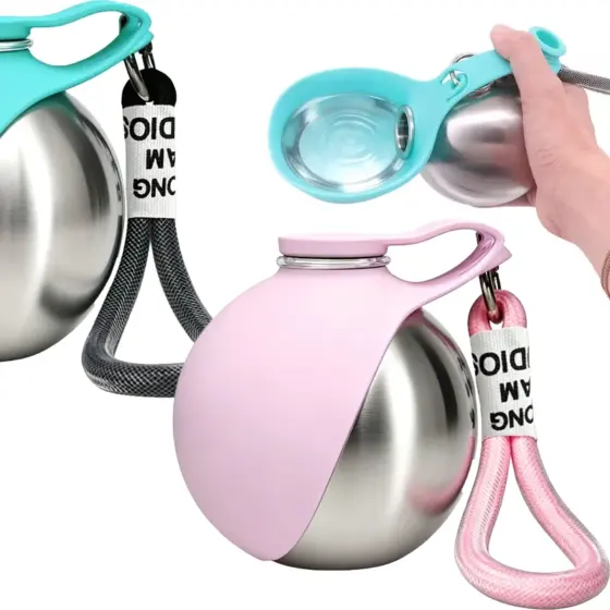 Edelstahl-Haustier-Wasserflasche mit faltbaren Näpfen