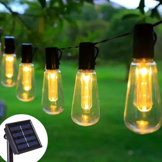 Solar-Lichterkette mit 38 LED-Glühbirnen für Garten, Terrasse und Camping