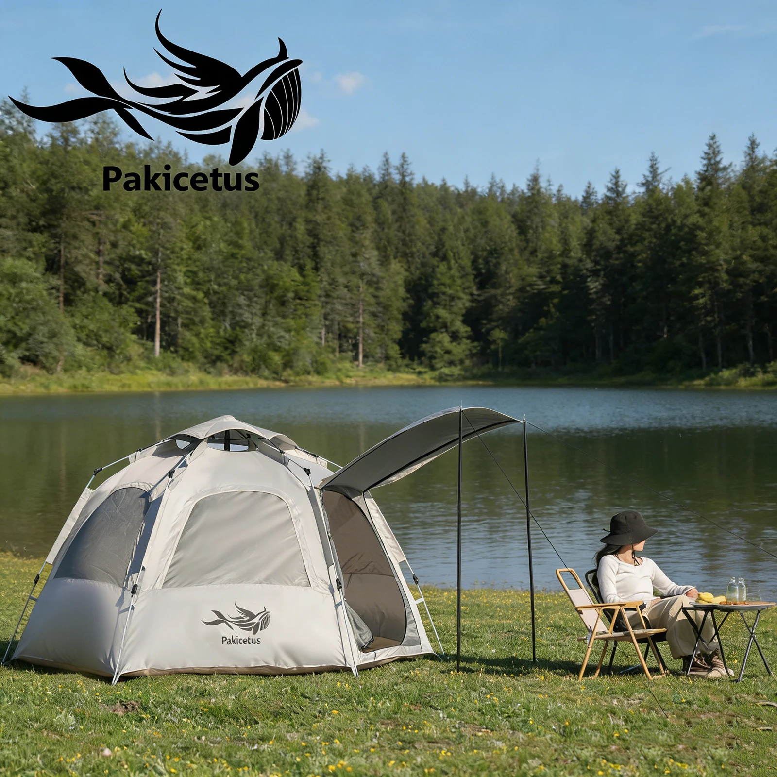 Familien-Pop-up-Zelt für 4 Personen mit Oberlicht und 2 Türen Familien-Pop-up-Zelt für 4 Personen mit Oberlicht und 2 Türen