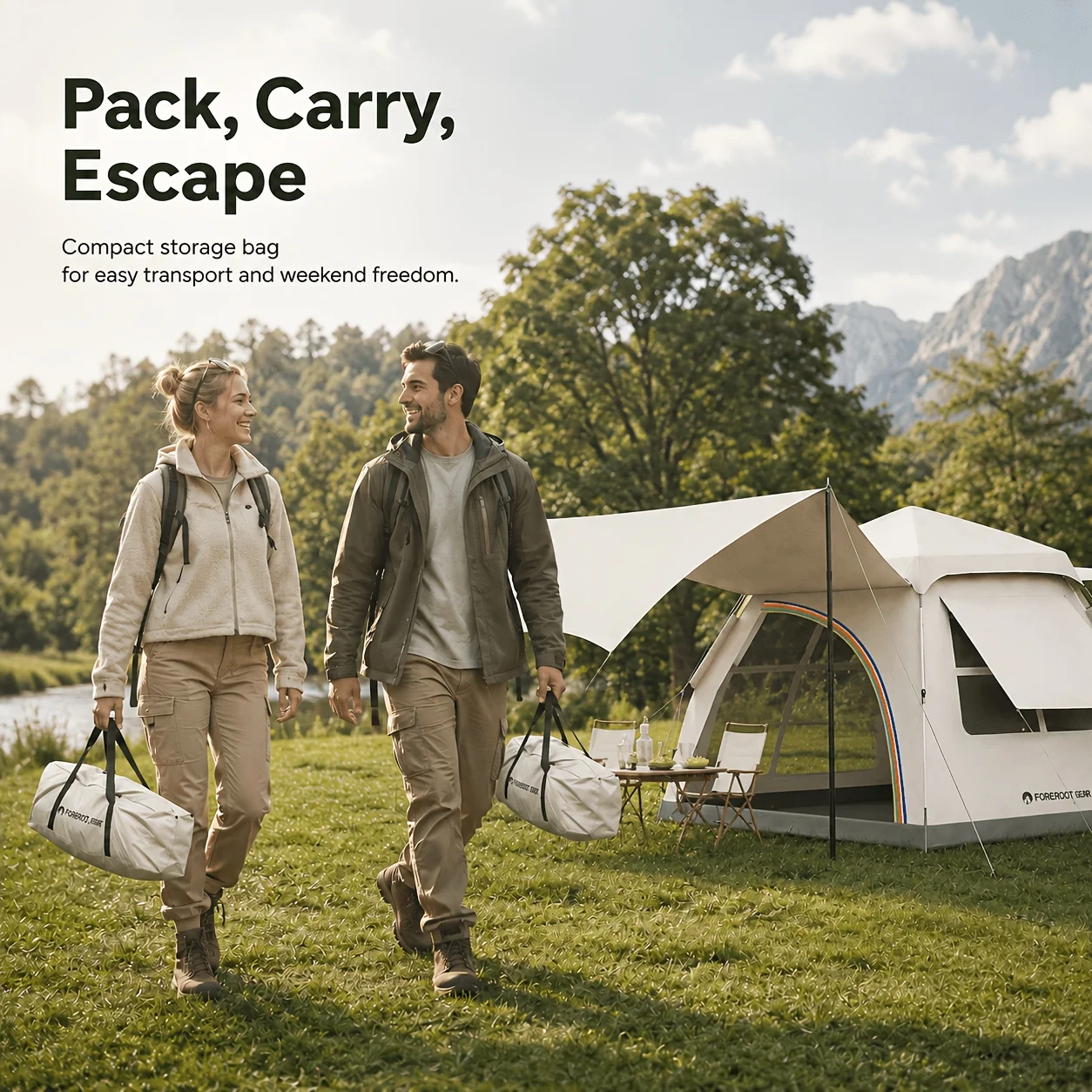 Automatisches 2-in-1 Familien-Pop-up-Zelt mit Sonnendach für 3–5 Personen – Ansicht 3 Automatisches 2-in-1 Familien-Pop-up-Zelt mit Sonnendach für 3–5 Personen – Ansicht 3