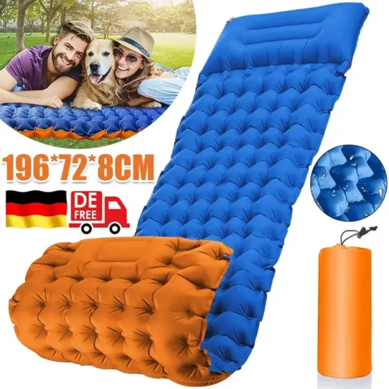 Selbstaufblasende Isomatte mit Fußpumpe für Camping, 193 x 68 x 8 cm