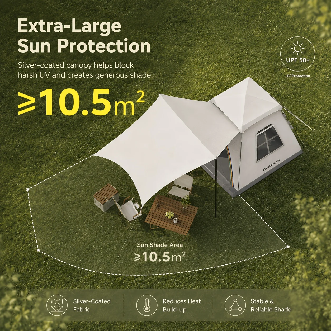 Automatisches 2-in-1 Familien-Pop-up-Zelt mit Sonnendach für 3–5 Personen – Ansicht 5 Automatisches 2-in-1 Familien-Pop-up-Zelt mit Sonnendach für 3–5 Personen – Ansicht 5