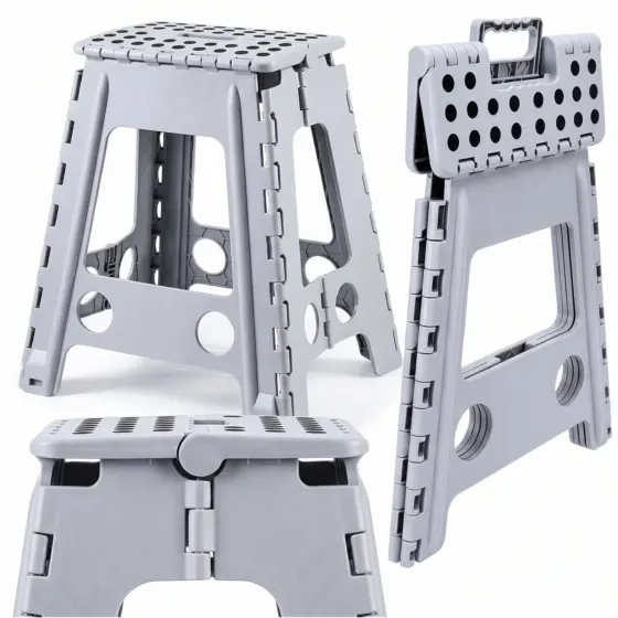 Klappbarer Campinghocker mit Tragegriff, 39 cm, grau und bis 100 kg Tragkraft
