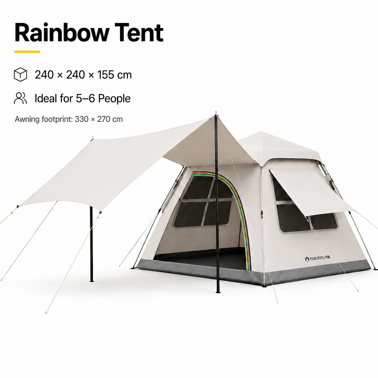 Automatisches 2-in-1 Familien-Pop-up-Zelt mit Sonnendach für 3–5 Personen – Ansicht 6 Automatisches 2-in-1 Familien-Pop-up-Zelt mit Sonnendach für 3–5 Personen – Ansicht 6