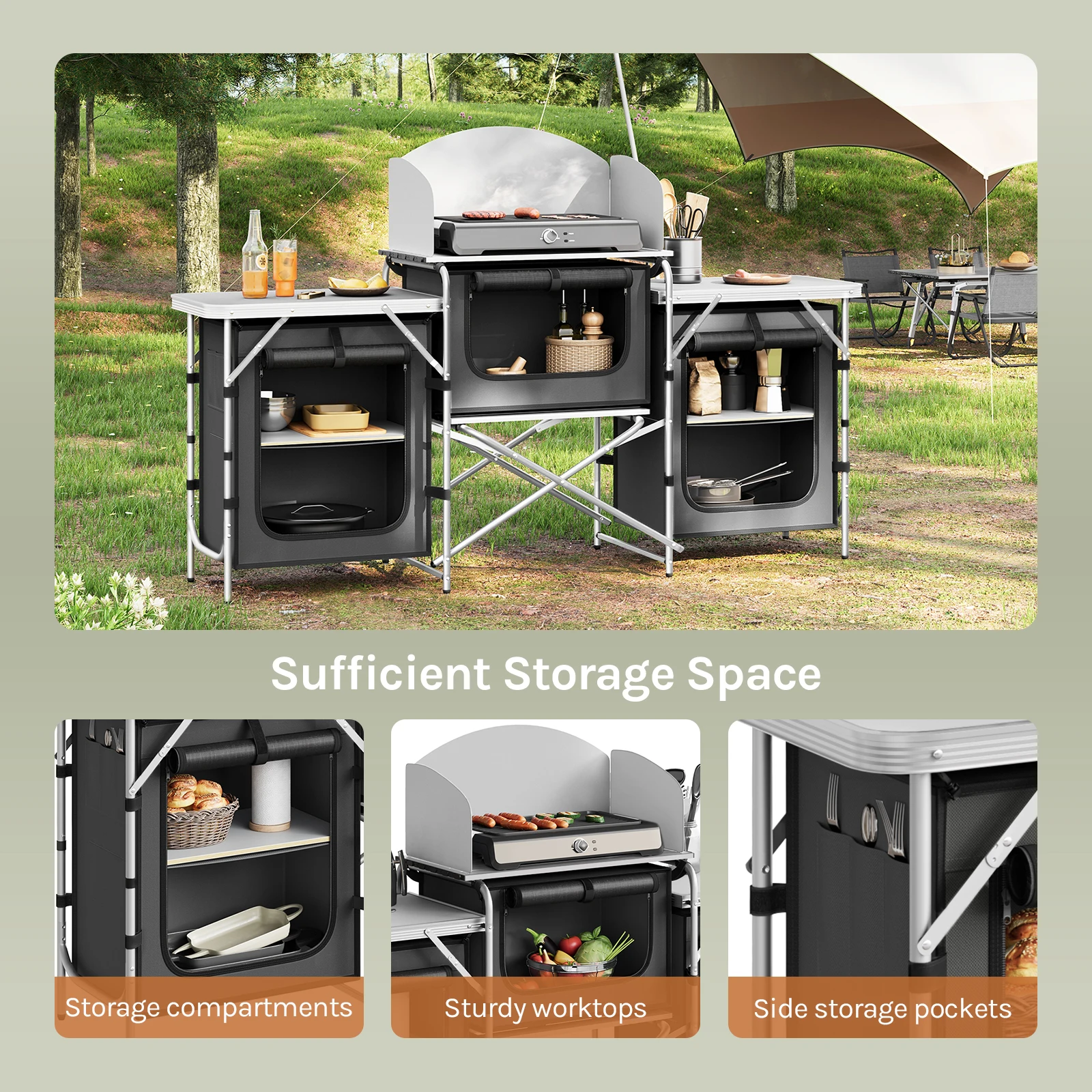 Klappbarer Camping-Küchenschrank mit Stauraum und Tragetasche – Ansicht 4 Klappbarer Camping-Küchenschrank mit Stauraum und Tragetasche – Ansicht 4