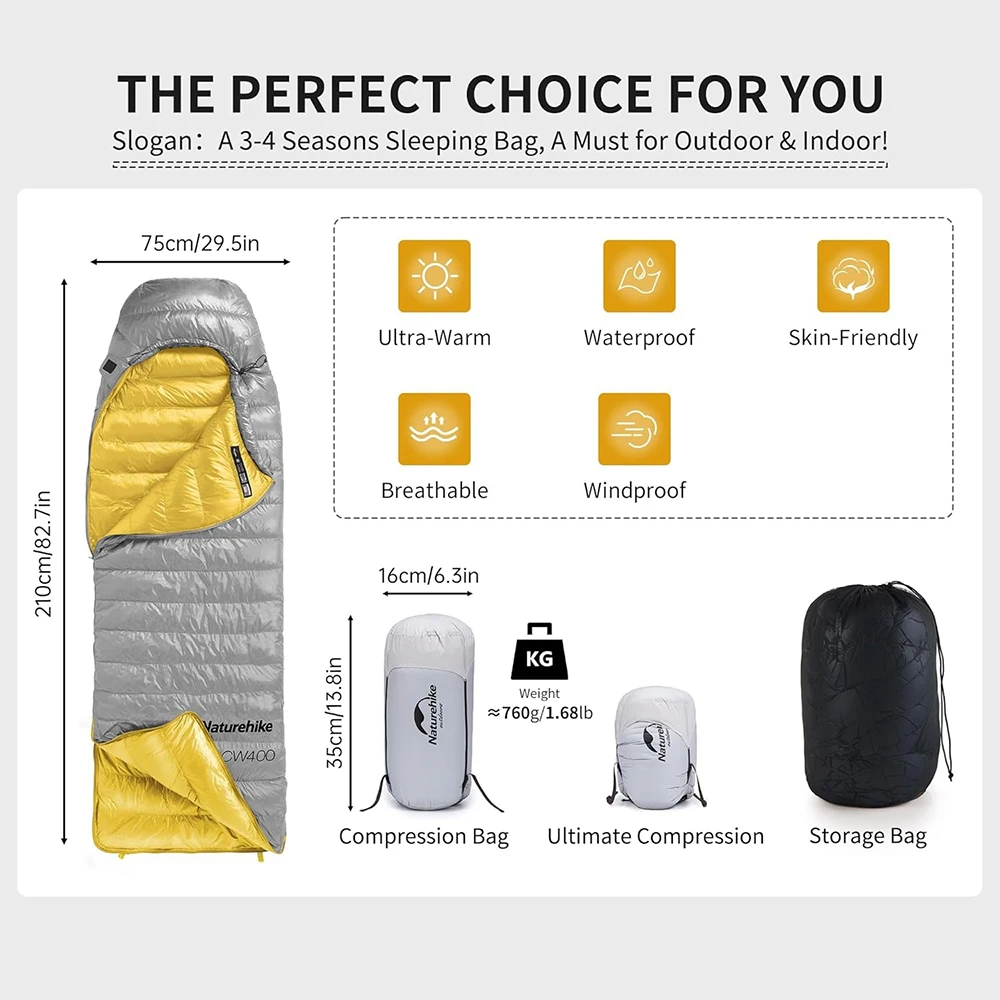 Naturehike CW400 ultraleichter Daunenschlafsack für Erwachsene – Ansicht 6 Naturehike CW400 ultraleichter Daunenschlafsack für Erwachsene – Ansicht 6