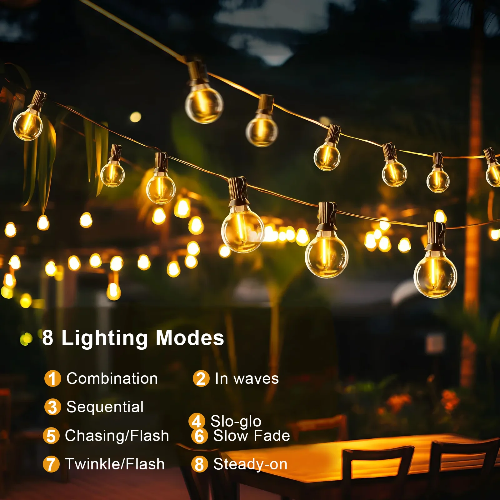 Solar-LED-Lichterkette für den Außenbereich mit Fernbedienung und G40-Laternen – Ansicht 2 Solar-LED-Lichterkette für den Außenbereich mit Fernbedienung und G40-Laternen – Ansicht 2