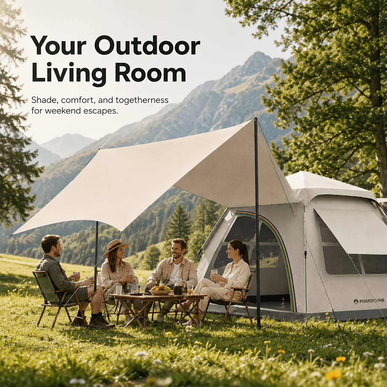 Automatisches 2-in-1 Familien-Pop-up-Zelt mit Sonnendach für 3–5 Personen – Ansicht 2 Automatisches 2-in-1 Familien-Pop-up-Zelt mit Sonnendach für 3–5 Personen – Ansicht 2