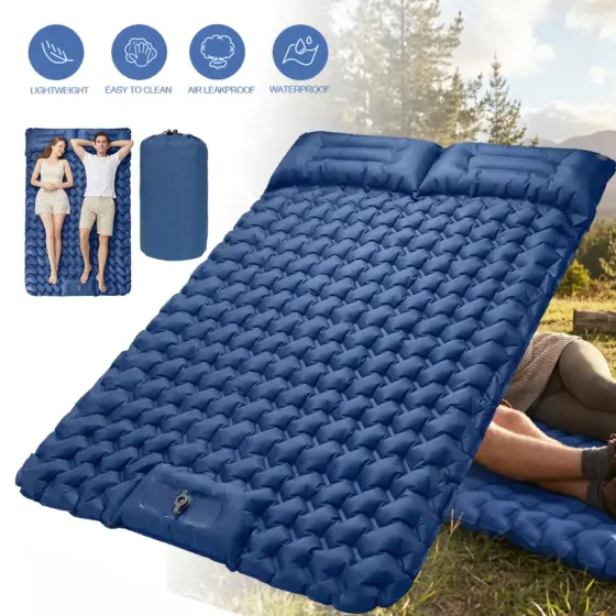 Kompakte Doppel-Camping-Luftmatratze mit integrierter Fußpumpe