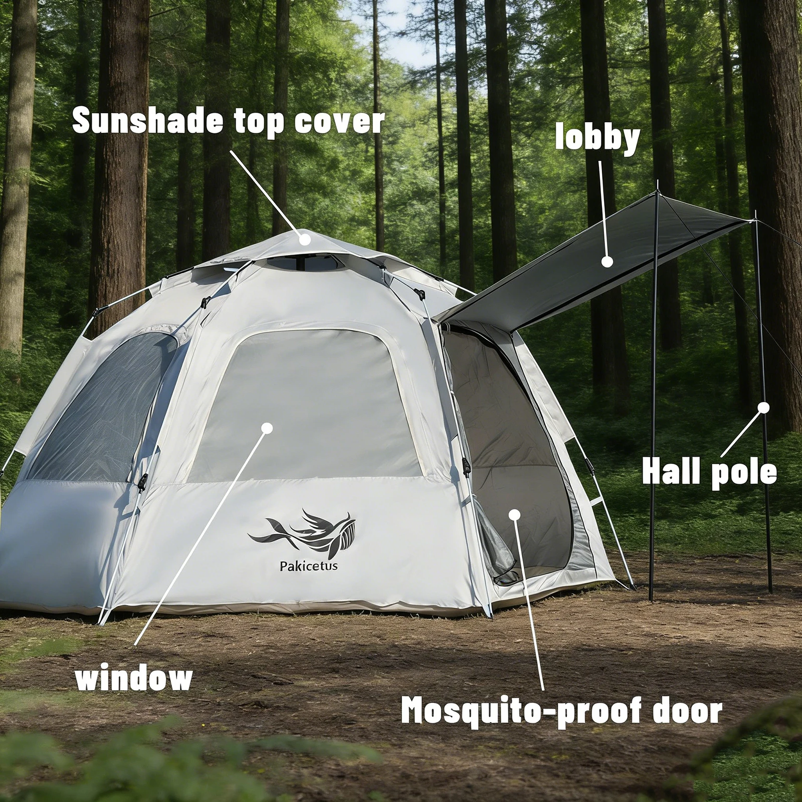 Familien-Pop-up-Zelt für 4 Personen mit Oberlicht und 2 Türen – Ansicht 4 Familien-Pop-up-Zelt für 4 Personen mit Oberlicht und 2 Türen – Ansicht 4