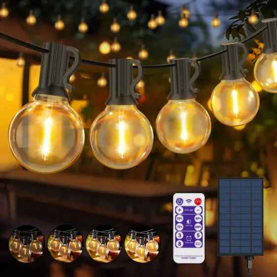 Solar-LED-Lichterkette für den Außenbereich mit Fernbedienung und G40-Laternen
