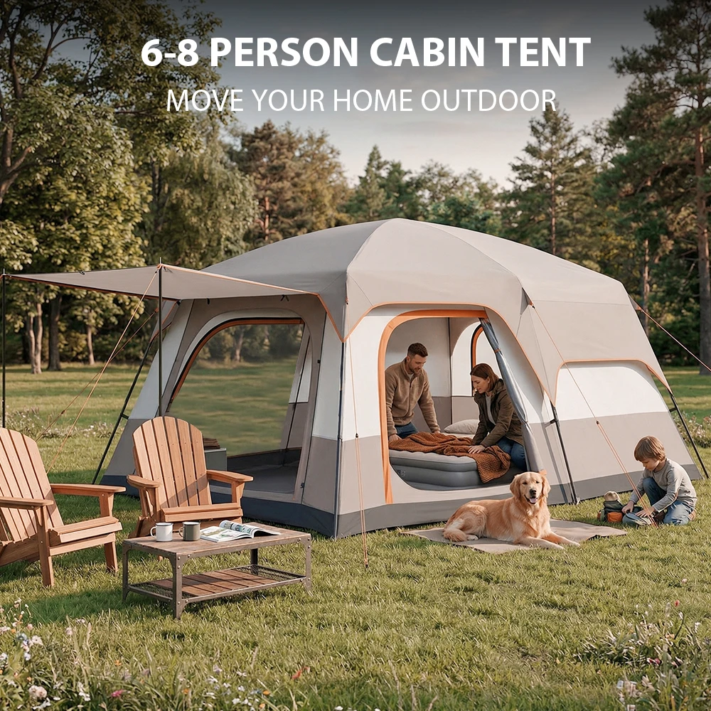 Großes Familienzelt für 2 bis 8 Personen mit Ein-Schlafzimmer-und-Wohnzimmer-Design – Ansicht 4 Großes Familienzelt für 2 bis 8 Personen mit Ein-Schlafzimmer-und-Wohnzimmer-Design – Ansicht 4