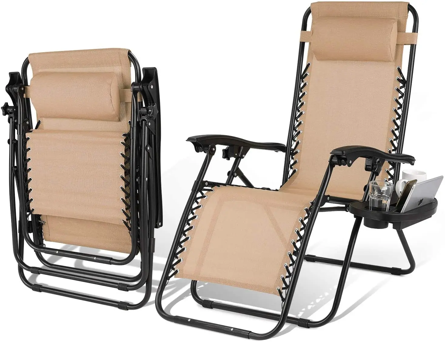 Klappbarer Loungestuhl mit Armlehnen und Getränkehalter – Ansicht 6 Klappbarer Loungestuhl mit Armlehnen und Getränkehalter – Ansicht 6